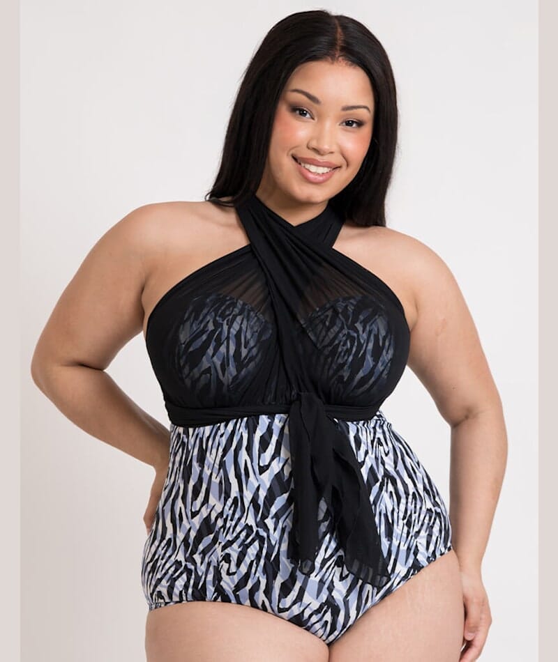 Curvy Kate Wrapsody Bandeau One Piece Swimsuit - Zebra Print Swim